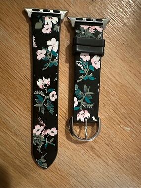 kate spade Black Floral Silicone Watch Band with Pink and Teal Accents